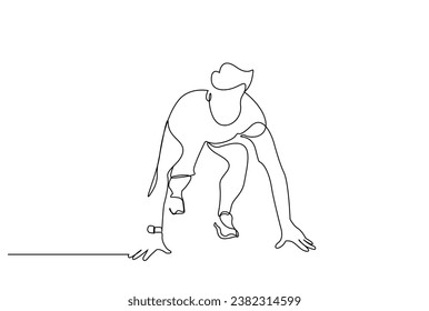 athlete man runner waiting ready to start marathon lifestyle line art design