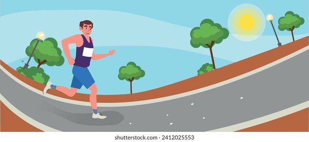 Athlete, man running in a park, man running in a marathon. vector illustration