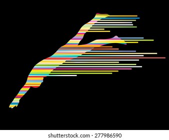 Athlete man swimmer jumping vector background concept made of stripes