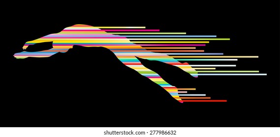 Athlete man swimmer jumping vector background concept made of stripes