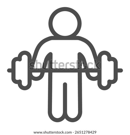 Athlete man with two handed barbell line icon, body building concept. Vector graphics. Human holding heavy barbell sign on white background, outline style icon for mobile or web design