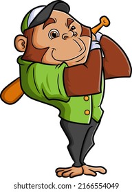 The athlete monkey is playing baseball with a cool pose of illustration