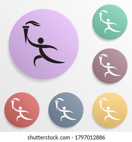 Athlete with olympic fire badge color set icon. Simple glyph, flat vector of sport icons for ui and ux, website or mobile application