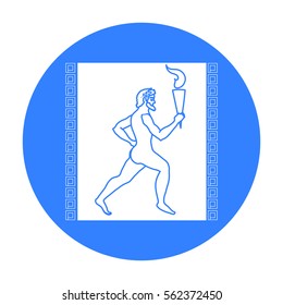 Athlete with olympic fire icon in black style isolated on white background. Greece symbol stock vector illustration.