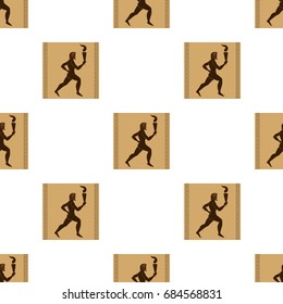 Athlete with olympic fire icon in cartoon style isolated on white background. Greece symbol stock vector illustration.