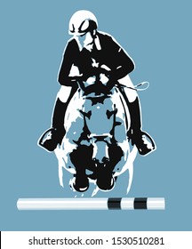Athlete on a horse jumping over obstacles 