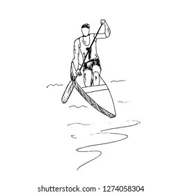 Athlete on a kayak. Vector illustration. Sketch.