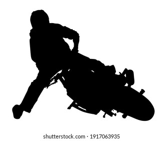 Athlete on a motorcycle performs stunts. Isolated silhouette on white background