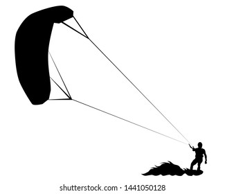 Athlete on a parachute surfboard on a white background