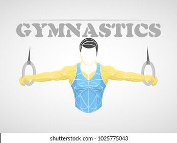 Athlete on the rings. Muscular young adult doing intense workout on gymnastics rings. fitness, sport vector. gymnast body, gymnastics unlimited, gymnastics equipment, a gymnastics bar, gymnast silhoue