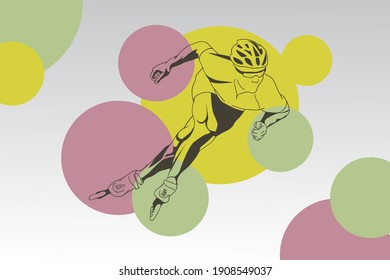 An athlete on roller skates and a helmet. Silhouette, abstract background.