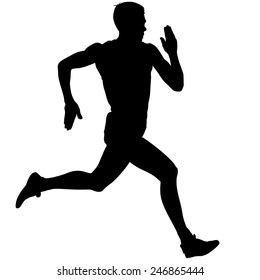 Athlete on running race, silhouettes. Vector illustration.