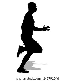 Athlete on running race, silhouettes. Vector illustration.