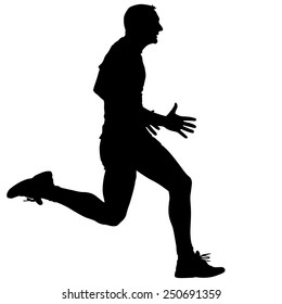 Athlete on running race, silhouettes. Vector illustration.