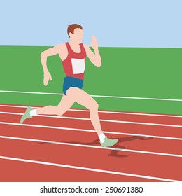 Athlete on running race, silhouettes. Vector illustration.