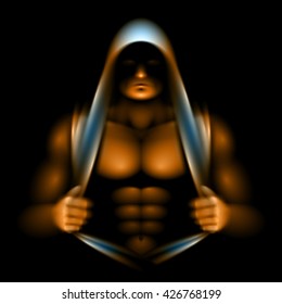 Athlete with opened torso with relief of muscles; No mesh; Vector Background Eps10