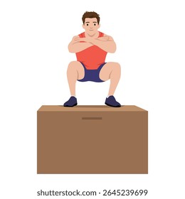 Atleta Realizando Exercício De Agachamento De Caixa. Ilustração de vetor plano isolada no plano de fundo branco