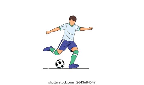 Um atleta realizando um chute dinâmico no campo de jogo com energia e precisão