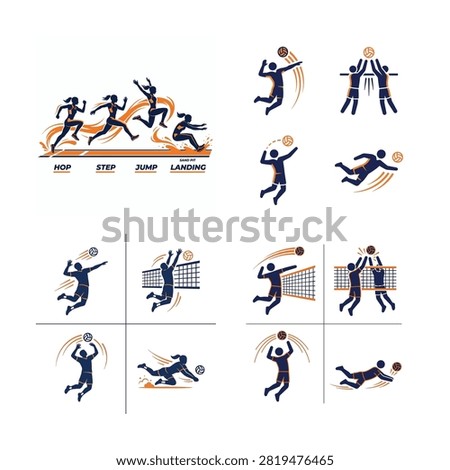 Athlete performing volleyball and track field actions vector illustration And, international sports event, multi sport competition, athletics championship, sports tournament, Commonwealth Games