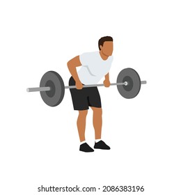 the athlete performs the bent-over rows exercise with barbell in a minimalistic line style, gym, decor for sports magazine