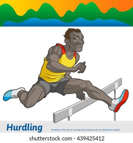 Athlete performs hurdling. Olympic Games. Vector illustration.