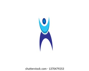 Athlete person put hands up in the air for logo design illustrator, sport icon