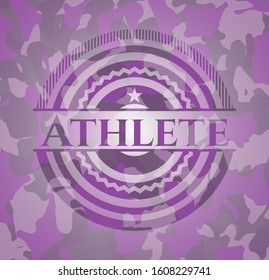 Athlete pink and purple camo emblem. Vector Illustration. Detailed.