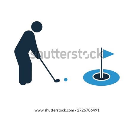 Athlete playing putt shot on golf course putting green recreational activity vector illustration concept design.