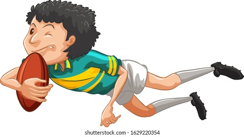Athlete playing rugby on white background illustration
