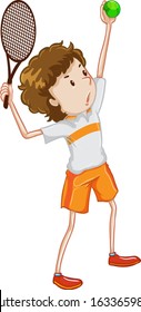 Athlete playing tennis on white background illustration
