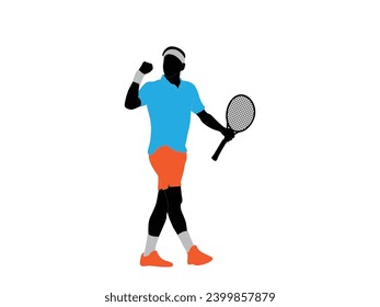 The athlete playing tennis with racket and ball. Drawing art illustration of male tennis player. Tenis player vector.