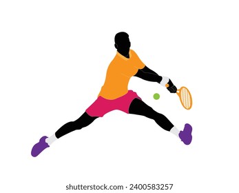 The athlete playing tennis with racket and ball. Drawing art illustration of male tennis player. Tenis player vector.