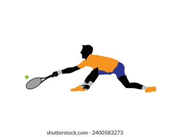 The athlete playing tennis with racket and ball. Drawing art illustration of male tennis player. Tenis player vector.