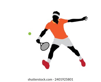 The athlete playing tennis with racket and ball. Drawing art illustration of male tennis player. Tenis player vector.