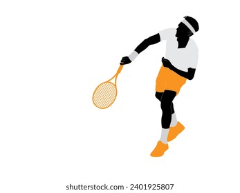 The athlete playing tennis with racket and ball. Drawing art illustration of male tennis player. Tenis player vector.