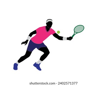 The athlete playing tennis with racket and ball. Drawing art illustration of male tennis player. Tenis player vector.