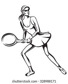 The athlete playing tennis with racket and ball