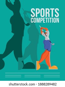 athlete practicing golf sport character vector illustration design