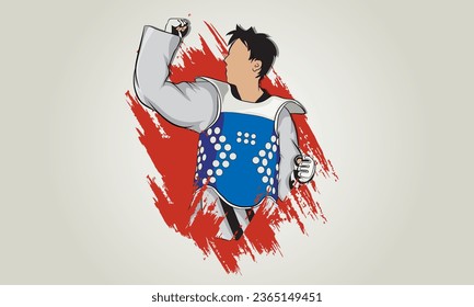 Athlete rejoices in his victory in the martial arts of taekwondo. Abstract background. Vector illustration.