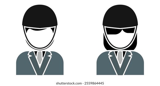 athlete and rider or horse jockey icon profile in two gender for job profession vector