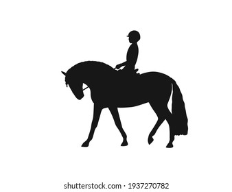 Athlete riding a horse. Vector silhouette with doodle style