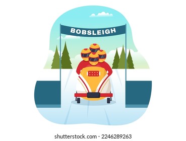 Schlittenfahrer-Illustration mit Schlitten mit Schnee, Eis und Bobsled Bahn für den Wettbewerb im Winter Sport Aktivitäten Flach Cartoon handgezeichnete Vorlagen