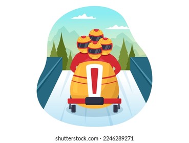 Athlete Riding Sled Bobsleigh Illustration with Snow, Ice and Bobsled Track for Competition in Winter Sport Activity Flat Cartoon Hand Drawn Templates