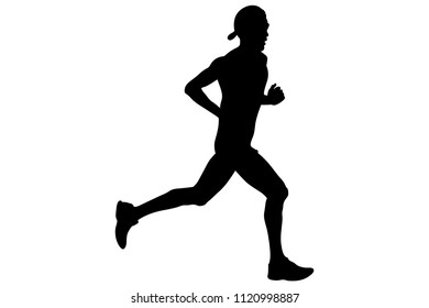 athlete runner in cap on head and glasses running black silhouette