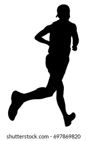 athlete runner in cap running marathon vector illustration