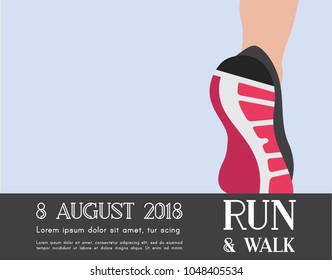 athlete runner feet running or walking on road . running poster template. closeup illustration vector