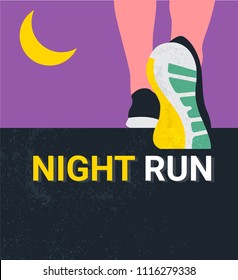 athlete runner feet running or walking on road . nigth run marathon. closeup illustration vector