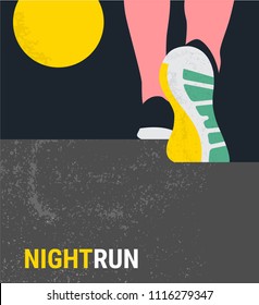 athlete runner feet running or walking on road . nigth run marathon. closeup illustration vector