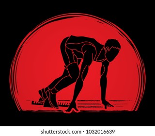 Athlete runner, A man prepare start running action designed on sunlight background graphic vector
