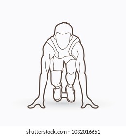 Athlete runner, A man prepare start running action outline graphic vector